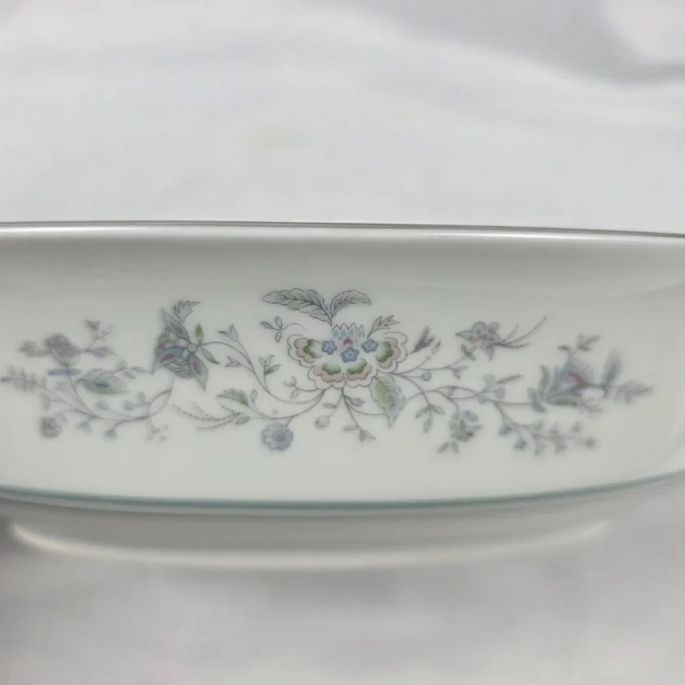 Oxford China Spring 10 Inch Oval Serving Bowl Multicolor Floral Rim Aqua Band